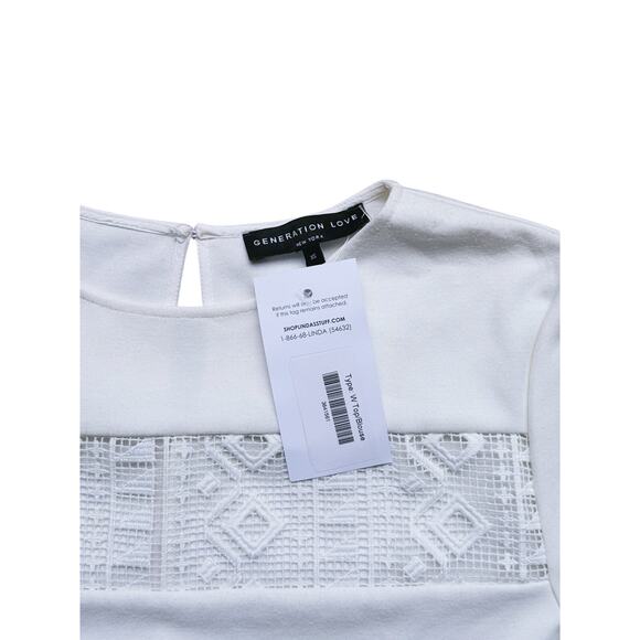 Generation Love Lace Panel Short Sleeve Blouse XS Clean White Romantic Feminine - Picture 3 of 6